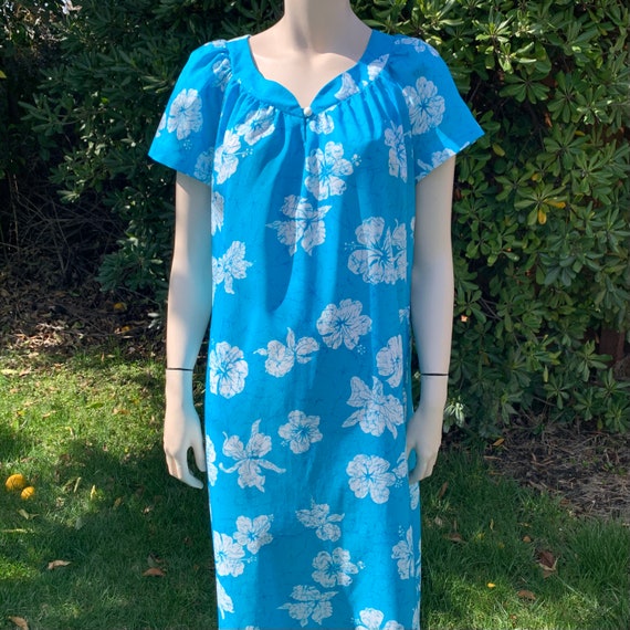 Vintage Blue Hawaiian Hilo Hattie Maxi Dress - image 1