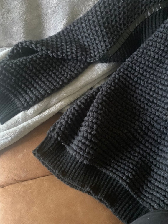 Vintage 80s Black Knit Chunky Sweater, Leather Em… - image 7