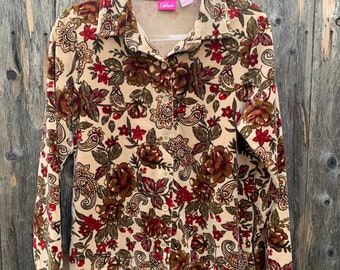 Floral Print Velour Button Shirt