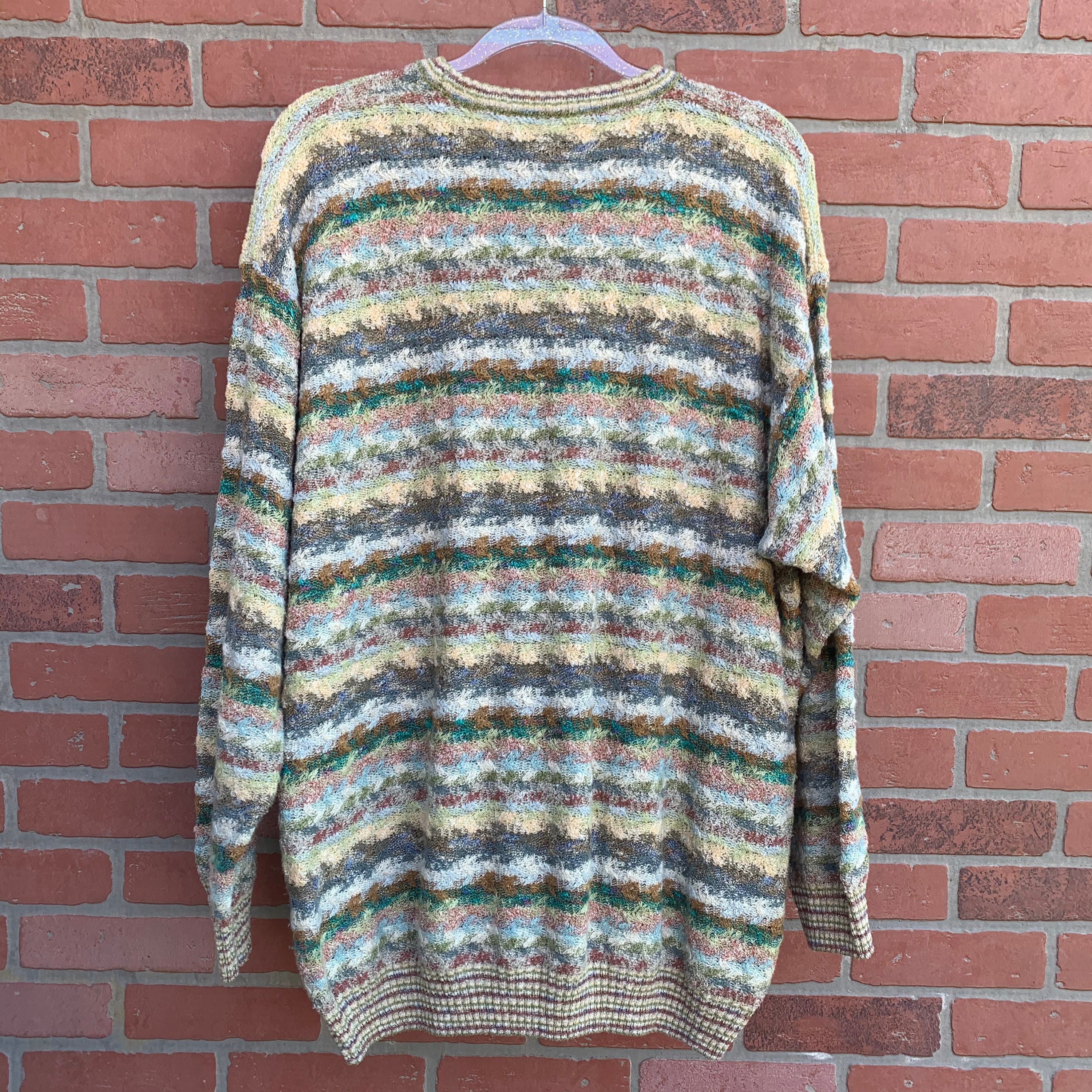 VTG 90s Monello Sweater Coogi Style Yellow Cotton Wool Mens