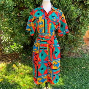Vintage Robert Daniels Multi Colored Abstract Southwestern Print Dress