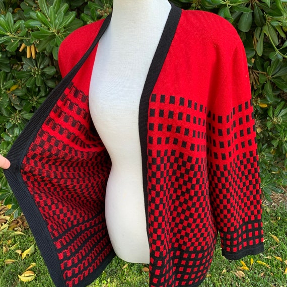 Vintage Red Checkered Cardigan Sweater - image 2