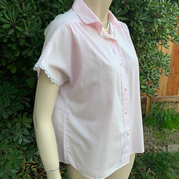 Vintage Pink Shirt Lace Trim - image 8