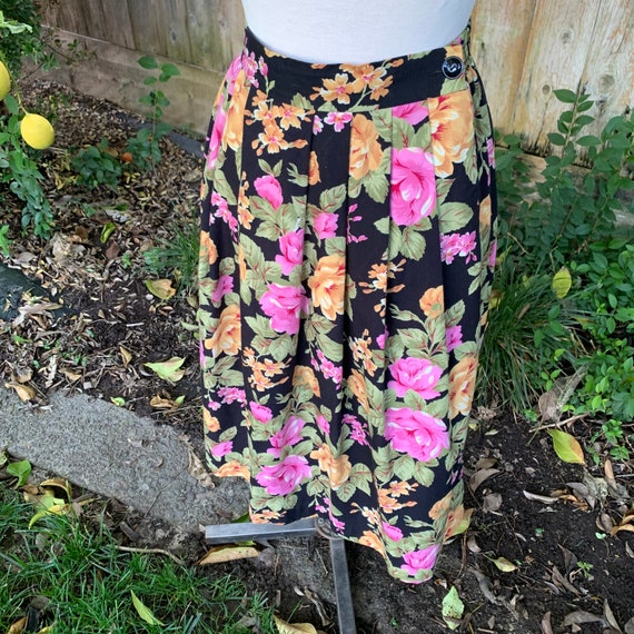 Vintage Worthington Black Floral 90s Skirt - image 2