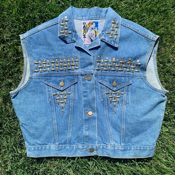 Vintage Embellished Denim Vest - image 7