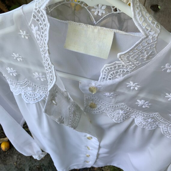 Vintage Sheer White Embroidered Blouse - image 9