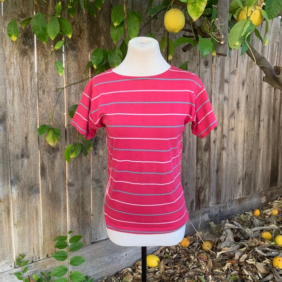 80s Pink Striped Shirt, Mervyns Partners, Shirt S… - image 1