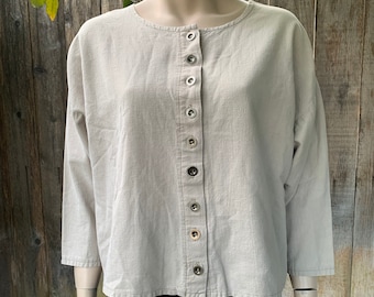 90s Blouse Minimalist Sand Color, Button Down Top Womens