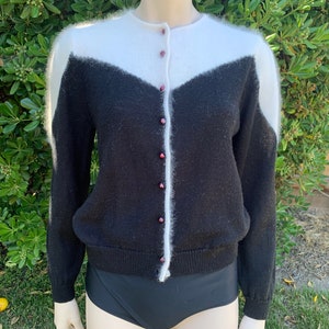 Vintage Black and White Angora Cardigan