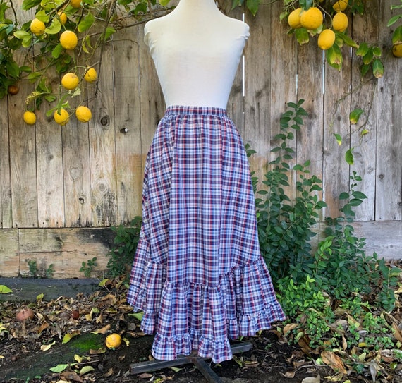 Vintage 70s Plaid Prairie Skirt - image 1