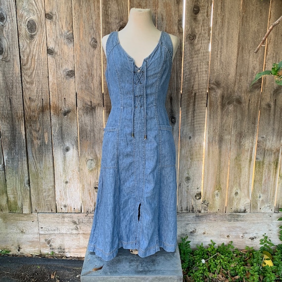Holding Horses Denim Dress, Chambray Lace-up Anthr