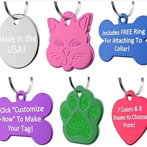 Pet ID Tag Dog and Cat Personalized | Many Shapes and Colors to Choose From! | Made in USA, Strong Anodized Aluminum