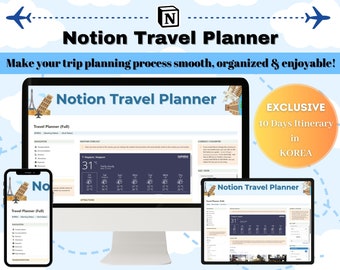Notion Template Travel Planner, Notion Planner, Notion Travel Itinerary,Travel Journal,Travel Organizer,Digital Planner,All In One Dashboard