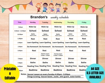 Weekly Schedule Planner for Kids Custom Weekly Plan Calendar To Do List Personalized Printable Editable Homeschool PDF
