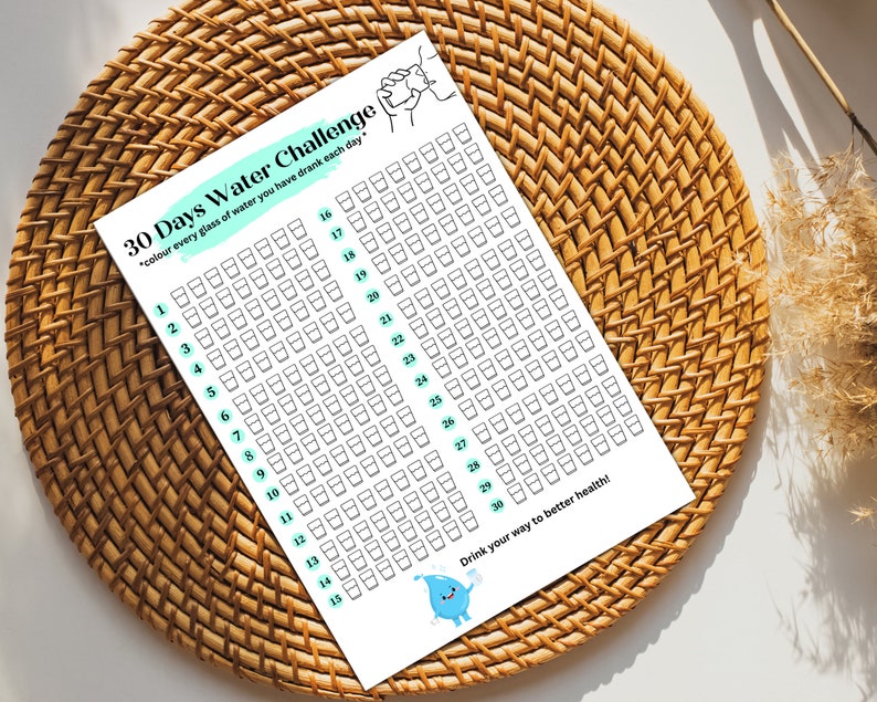 Water Challenge Chart Examples 30 DAY CHALLENGE Printable, Water Challenge, Savings Goal, Money ...