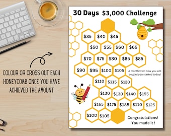 30 Days 3K Savings Challenge Printable Editable PDF, Savings Goal, Money Challenge, US Letter, Instant Download