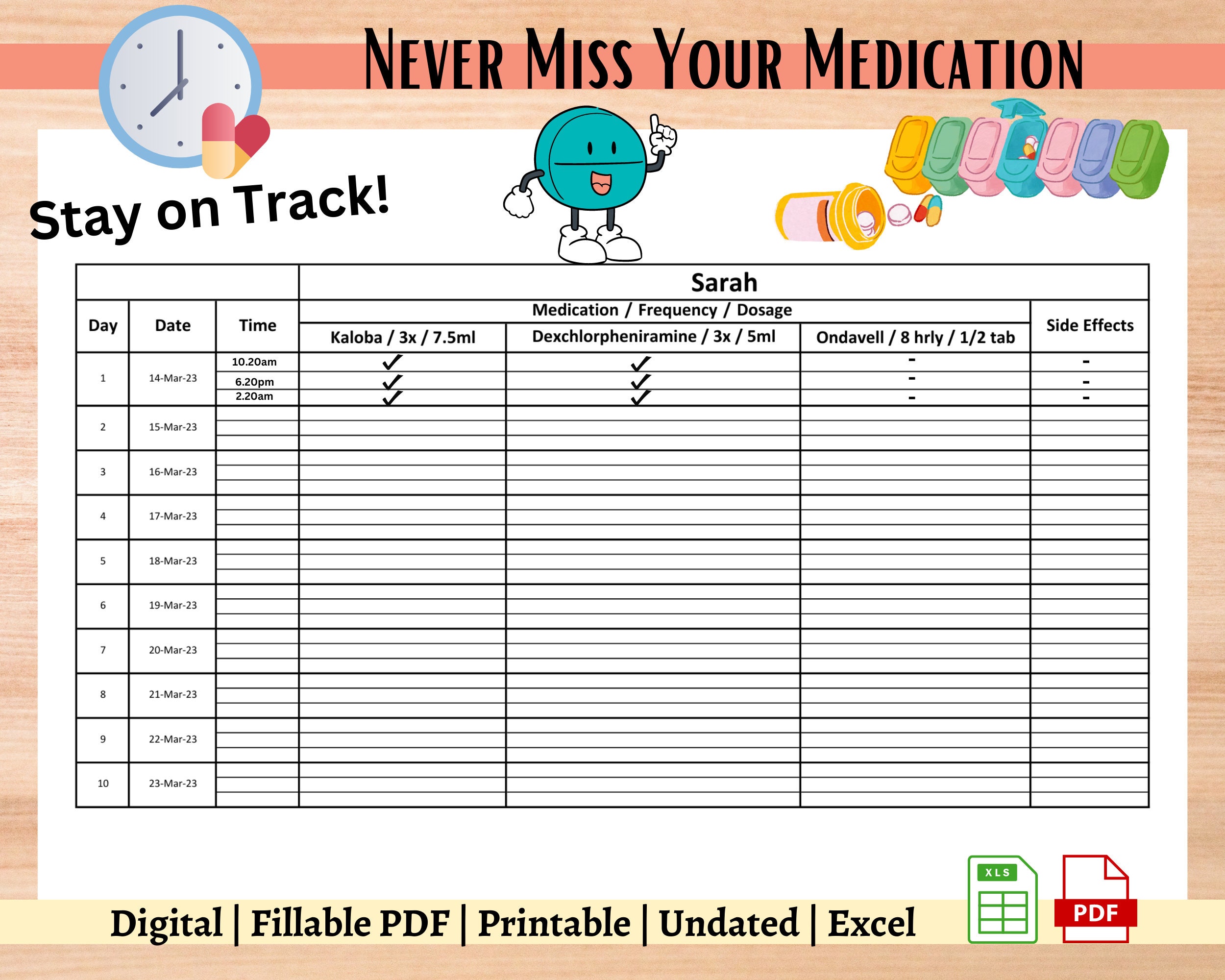 Excel medication tracker medication lists printable fillable pdf