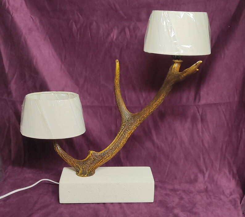 cell concrete base Lamp to lay in real deer antlers decors rustic country countryside cottage Great model