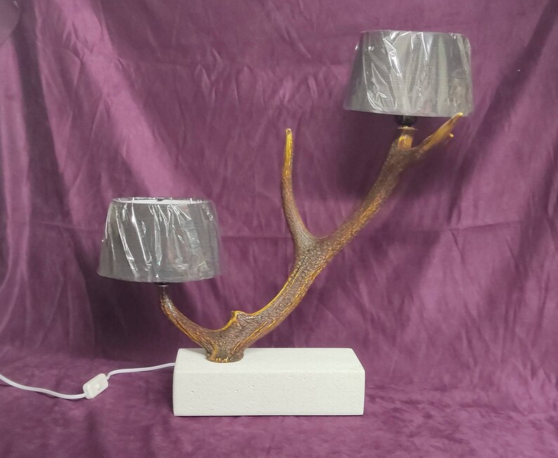 cell concrete base Lamp to lay in real deer antlers decors rustic country countryside cottage Great model