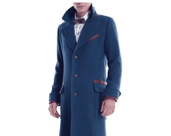 Blue Wool Coat Mens With Notched Lapels Blue Mens Wool Coat Blue Long Coat Mens Blue Overcoat Mens Blue Wool Mens Coat Long Blue Mens Coat