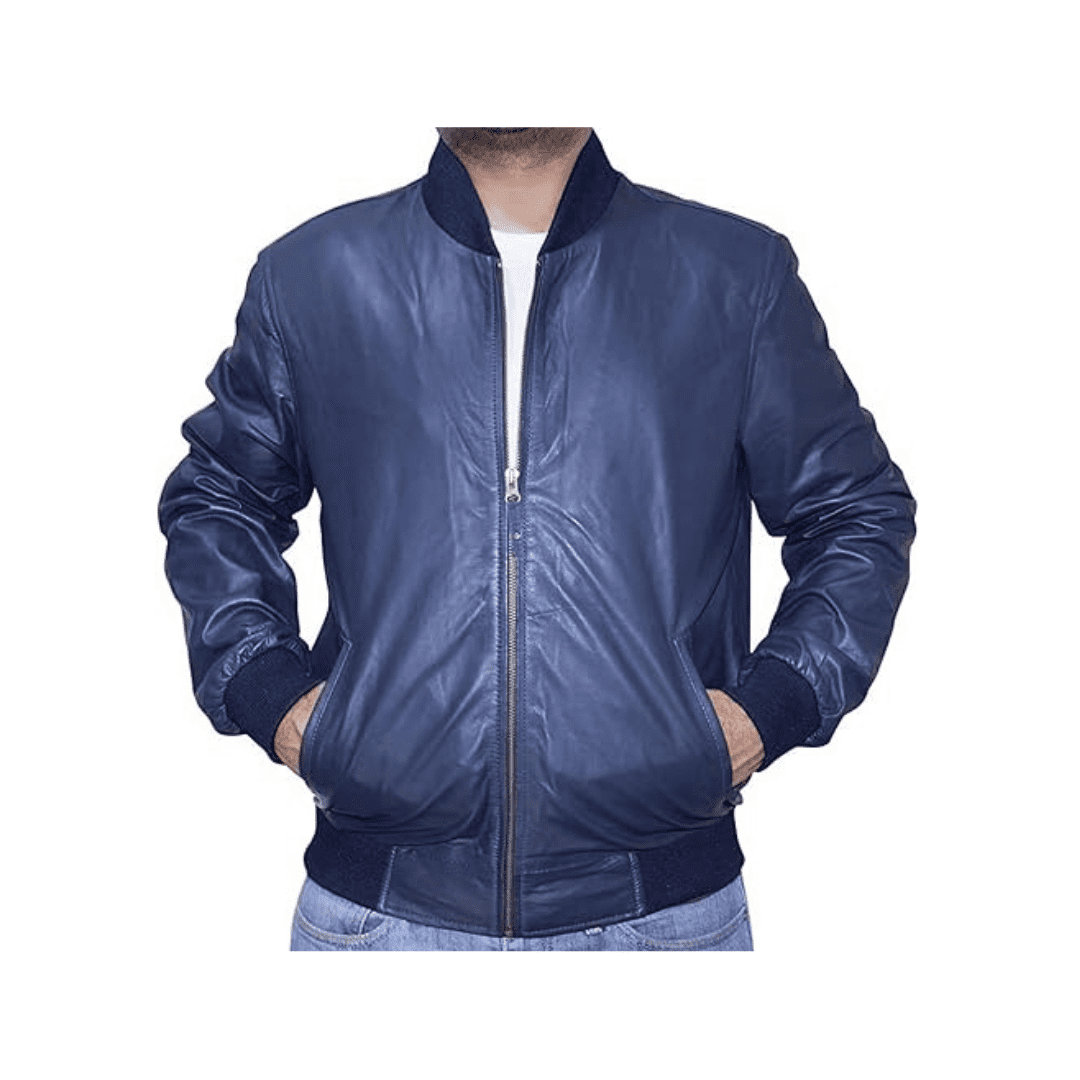 Mens Blue Leather Bomber Jacket Ma1 With Zipper Closure Ma1 Flight Bomber Jacket Mens Blue Leather Flight Jacket Men Bomber Leather Jacket Etsy Canada