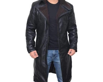 Long Coat With Fur Collar Black Long Leather Coat Mens Long Coat For Winter Long Black Leather Jacket Long Faux Fur Coat Long Fake Fur Coat