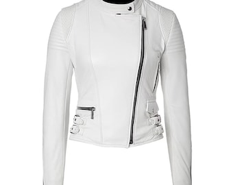 White Jacket Women Leather Biker Jacket Women Leather Moto Jacket Women Motorbike Jacket Womens Riding Jacket White Leather Jacket Womens