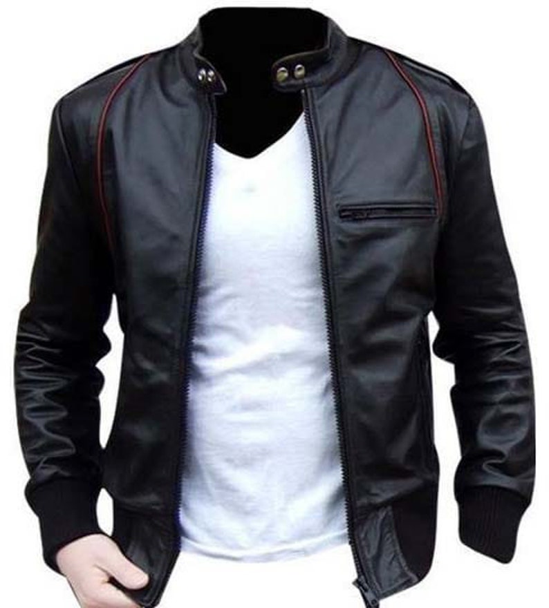Handmade Black Faux Leather Flight Aviator Bomber Jacket 7OT