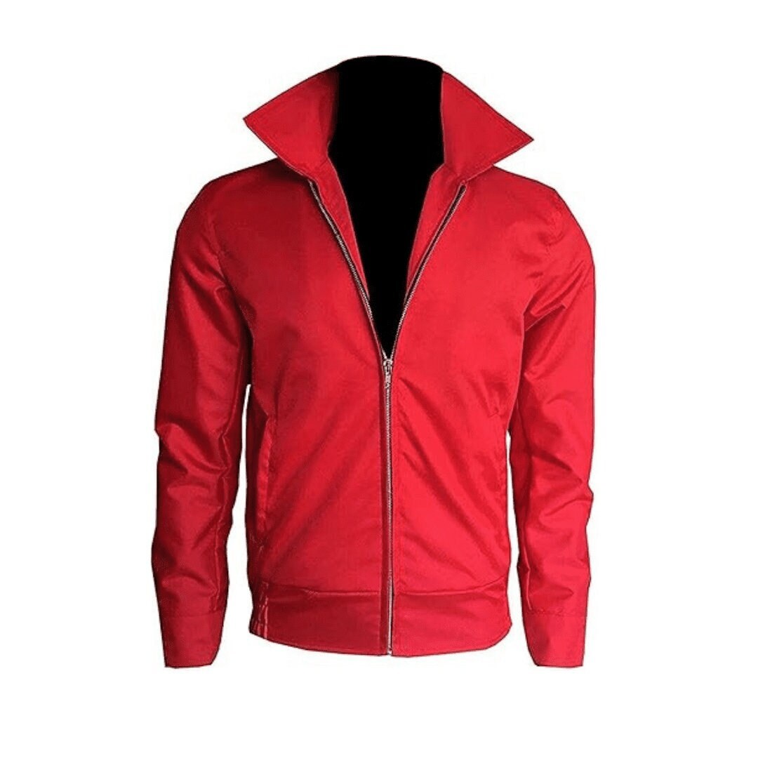 Mens Red Bomber Jacket Cotton Jacket With Zipper Closure and Two Side