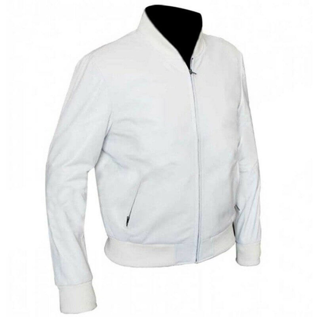 Mens white leather bomber hotsell jacket
