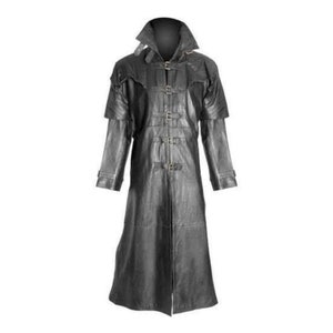 Long Coat Men Gothic Steampunk Coat Black Long Leather Coat Mens Leather Coats And Jackets Men Long Black Coat Long Black Leather Jacket