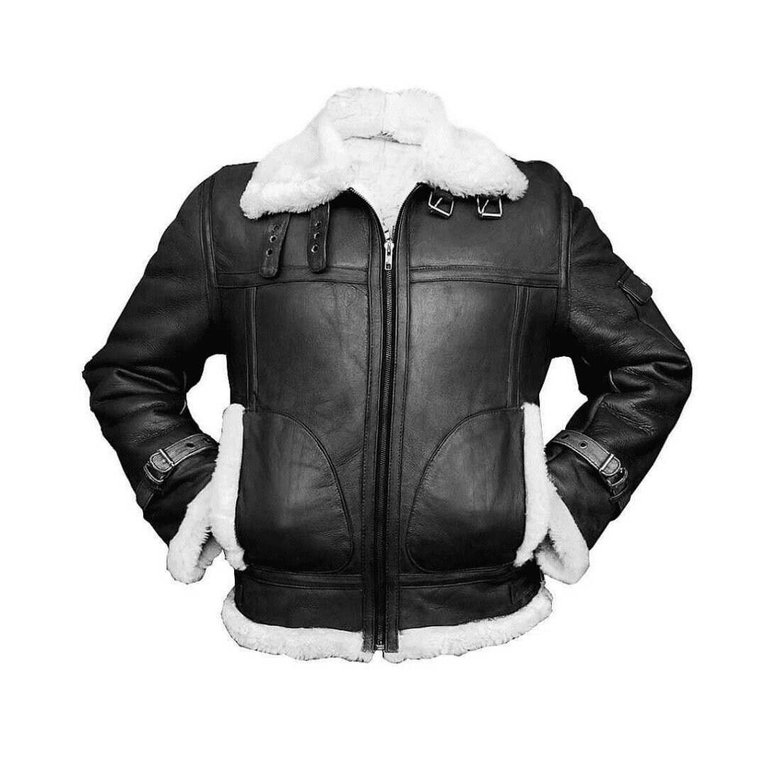 Mens Black Bomber Jacket B3 Aviator Jacket Leather Bomber Jacket Mens