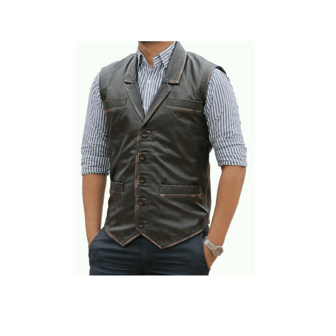 Brown Leather Vest Mens Leather Dress Vest for Men Casual Etsy