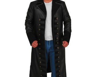 Long Leather Jacket Pirate Jacket For Men Leather Coat Jacket Pirate Captain Coat Men Long Black Coat Mens Leather Coats And Jackets For Men