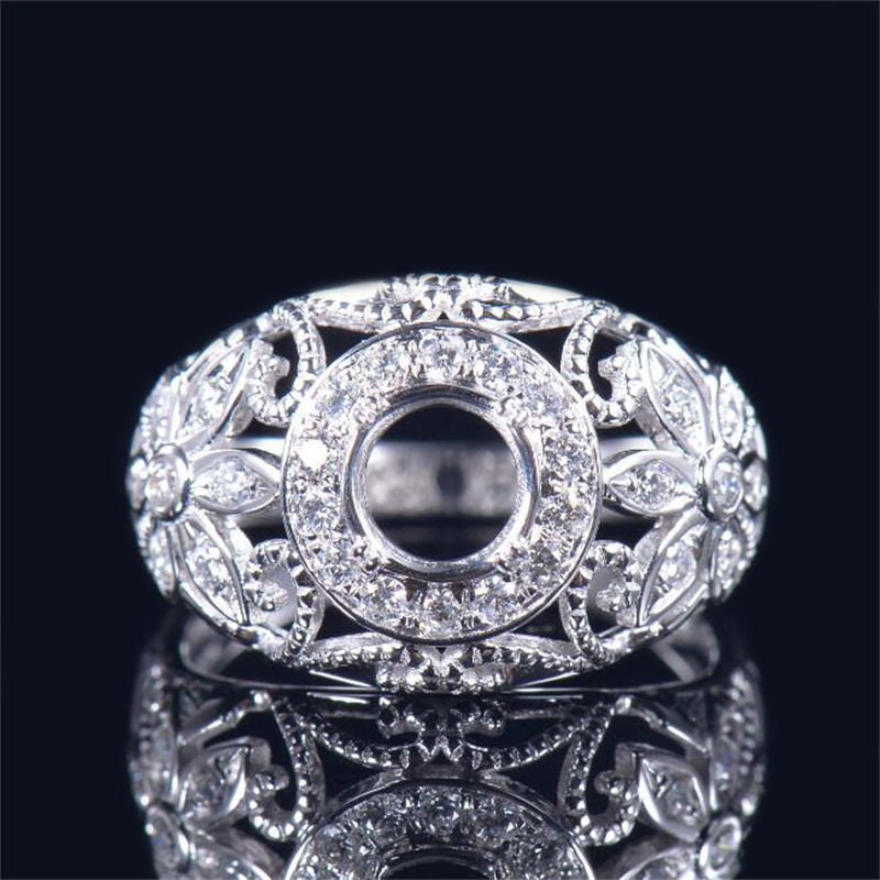 Round Cut Semi Mount Ring, Hollow Floral Design Ring, Beautiful Wedding For Her