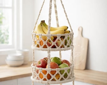 Macrame fruit basket with banana hanger Hanging fruit basket with Banana holder Boho kitchen Storage basket Obstkorb hängend Gifts for mom