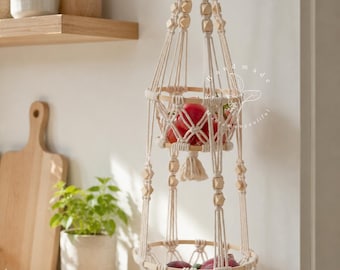 Hanging fruit basket Macrame storage basket Wall produce basket Farmhouse Kitchen storage Vegetable basket obstkorb hängend, Gifts for mom