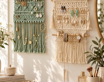 Macrame Jewelry Organizer, Wall Jewelry Holder, Necklace & Earring Holder, Hanging Jewelry Storage, Boho Wall Decor, Jewelry Lover Gift