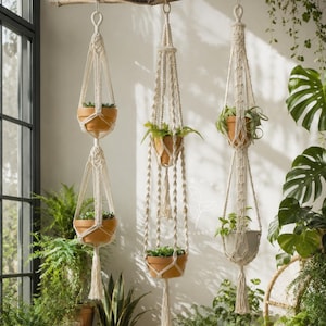 Macrame plant hanger Large hanging planter Indoor garden decor Double plant hanger Macrame planter Rope plant hanger, Plant lover gift