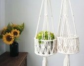 Macrame plant hangers, wall planter indoor outdoor, hanging fruit bowl, rope crochet pot holder basket, cute simple modern kitchen storage