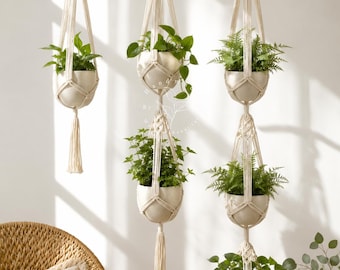 Large macrame plant hanger Hanging planter Indoor plant hanger 3 tier plant hanger Boho planter Wall plant decor Plant lover gifts