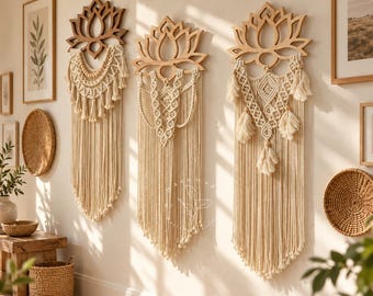 Lotus macramé muur hangende macrame lotus dromenvanger lotusbloem wand decor Boho kunst aan de muur yoga kamer decor cadeaus voor haar boho minnaar geschenken