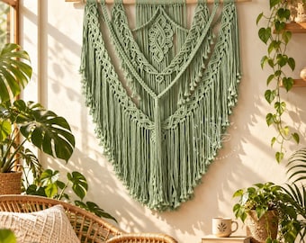 Large Macrame Wall Hanging Boho Woven Tapestry Bohemian Bedroom Wall Decor Living Room Wall Art Gifts for Her Farmhouse Nursery Decor