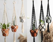 Minimalist black and white macrame plant hangers, wall hangings plant holder, rope crochet ceiling hanging planter, simple modern boho