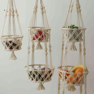 Hanging fruit basket Fruit hammock Macrame hanging basket Produce storage Rope plant hanger Toy storage, obstkorb hängend, Boho kitchen