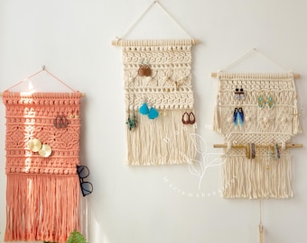 Macrame jewelry holder Boho jewelry organizer Wall jewelry display Macrame earring holder Hanging jewelry rack Gifts for her Gifts for mom