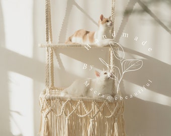 Cat wall furniture Modern cat furniture Cat shelves Macrame cat hammock Cat tree Cat wall tower, Hanging cat bed, Cat lover gifts