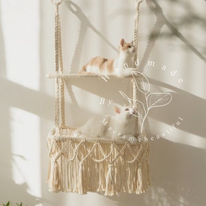 Cat wall furniture Modern cat furniture Cat shelves Macrame cat hammock Cat tree Cat wall tower, Hanging cat bed, Cat lover gifts