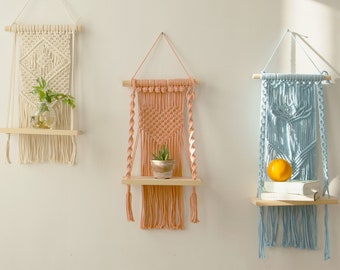 マクラメプラントハンガー シェルフ マクラメプラントハンガー吊り棚プラントシェルフ大型吊り鉢植え壁掛け