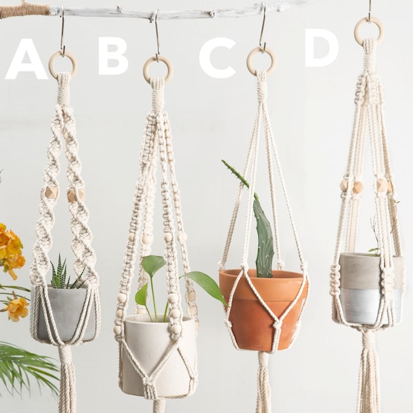Colgador de plantas de macramé Maceta colgante Decoración de jardín interior Maceta de pared Soporte para macetas pequeño, Maceta de macramé Maceta de cuerda Regalos bohemios para amantes de las plantas